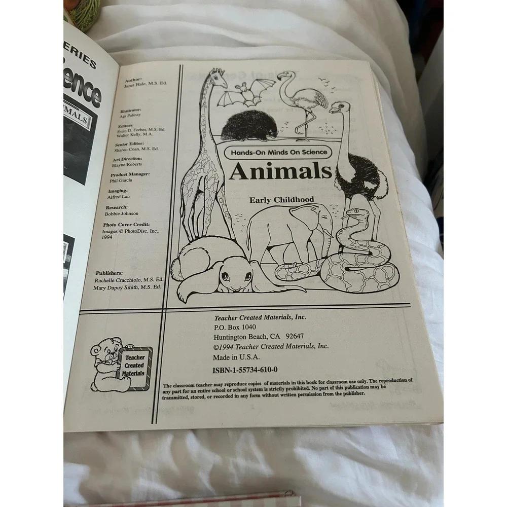 Teacher Created Materials Animals Early Childhood Science Workbook 1994